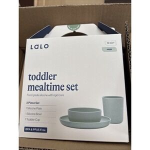 Lalo NON TOXIC 3pc Toddler Mealtime Set Silicone Plate, Bowl, and Cup - Sage